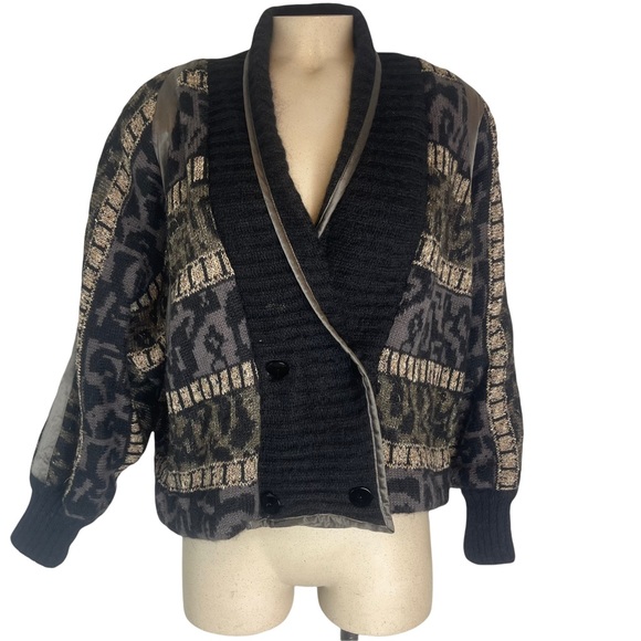 Escada Sweaters - ESCADA Women's Black Geometric Print Knit Wool/Alpaca Oversized Cardigan Size 38